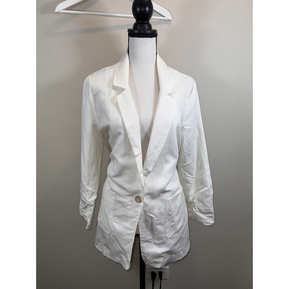 Drew Medium 3/4 Sleeve Shawl Collar Pocket Front Linen Blend Cream/Oat Blazer
